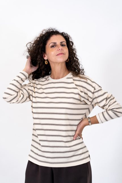 Longsleeve às Riscas - Bege/Kaki/Castanho